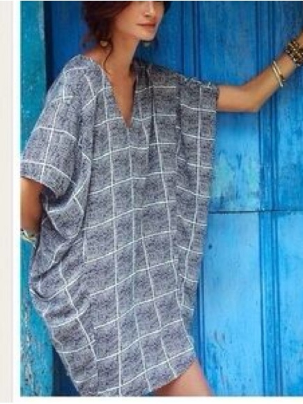 Anthropologie Gray Windowpane Tunic Dress
